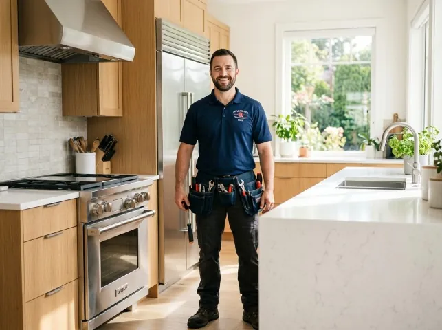 Appliance Repair Hero technician in a Bristol, WI kitchen after an appliance repair